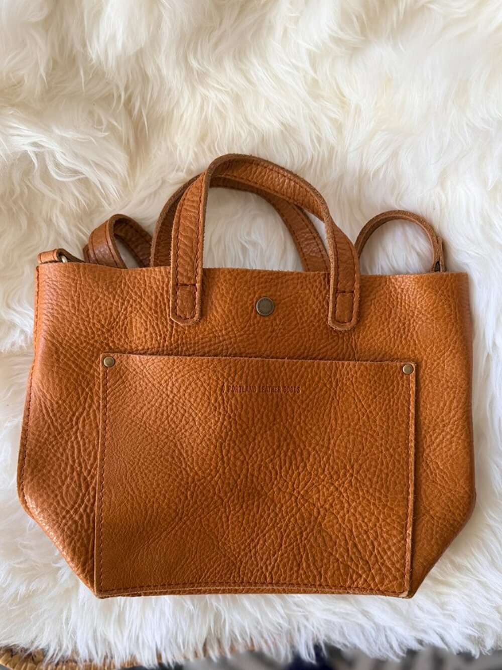 Portland Leather Goods Mini Crossbody Tote Bag Dune Tan Full Grain Leather - Picture 2 of 10
